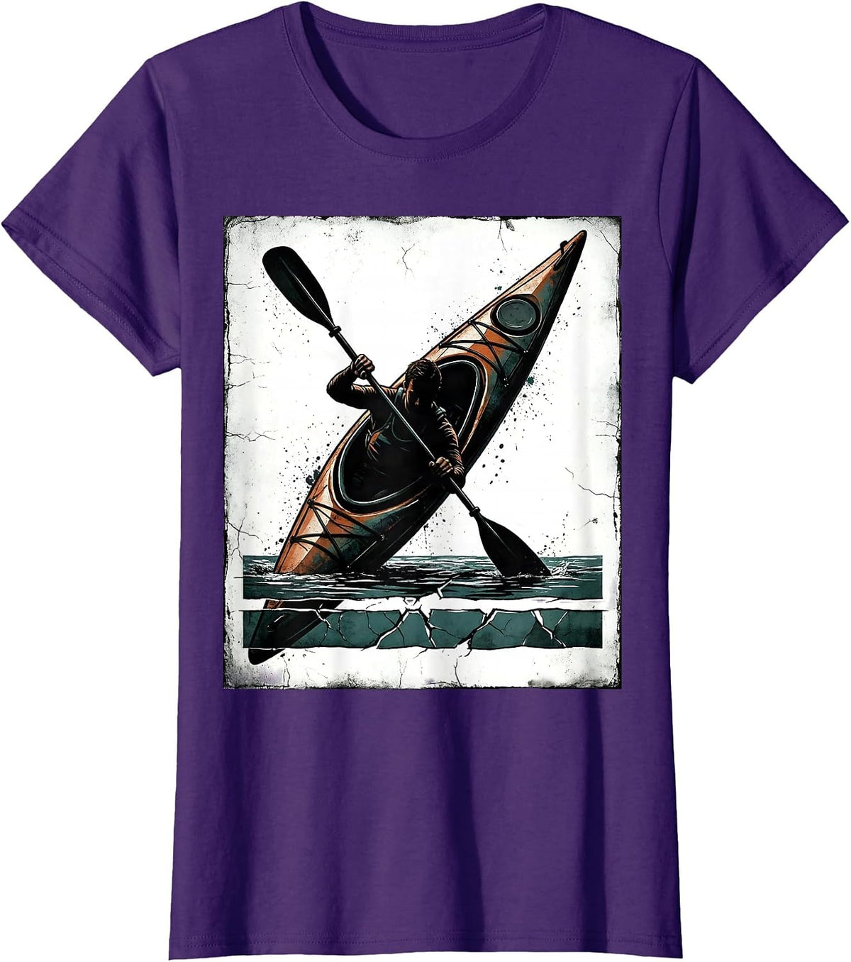 Women's Leaning Kayaker Distressed Humor Kayak Lover T-Shirt - Purple