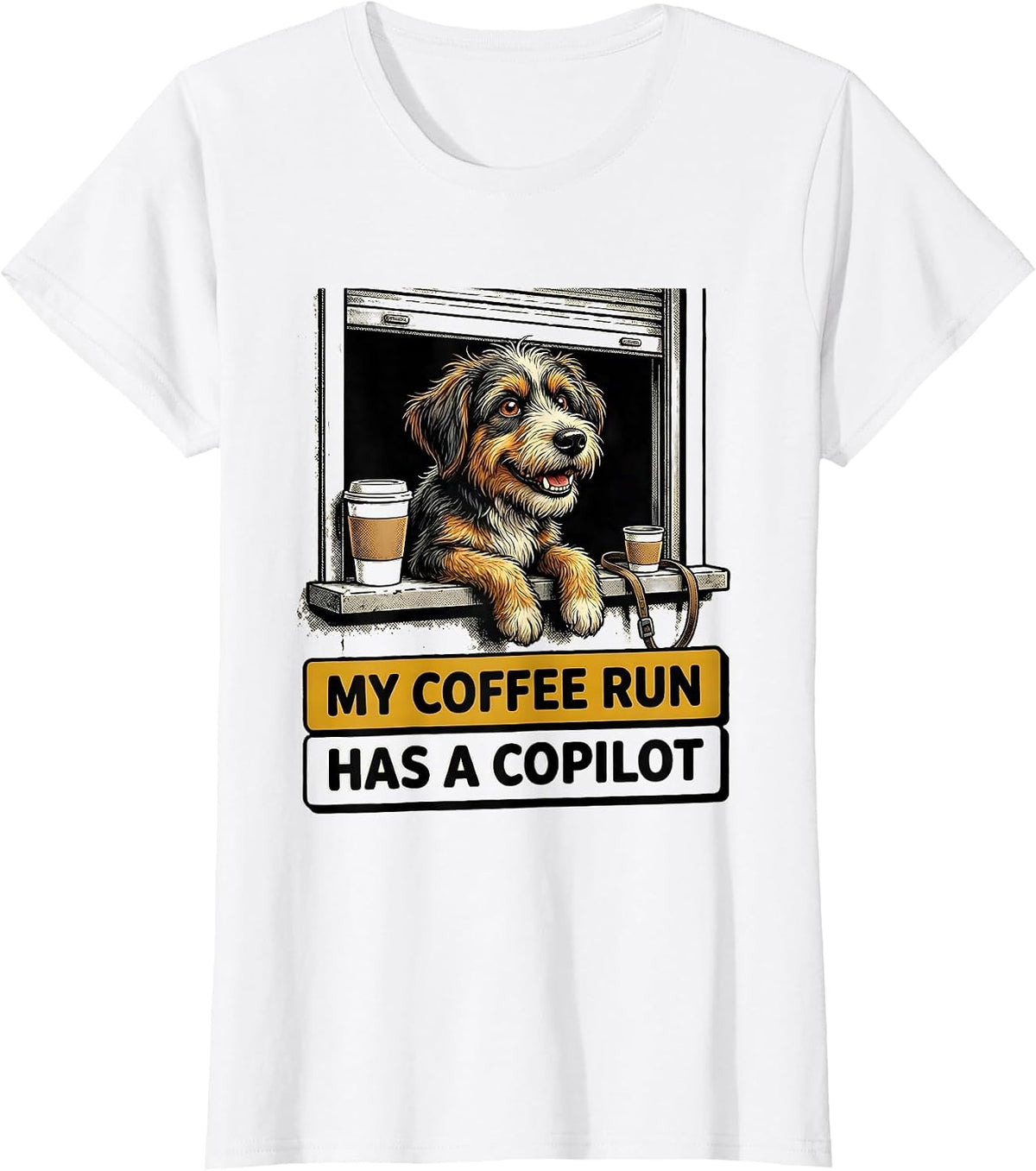 My Coffee Run Has A Copilot Funny Bernedoodle Coffee Lover T-Shirt - White