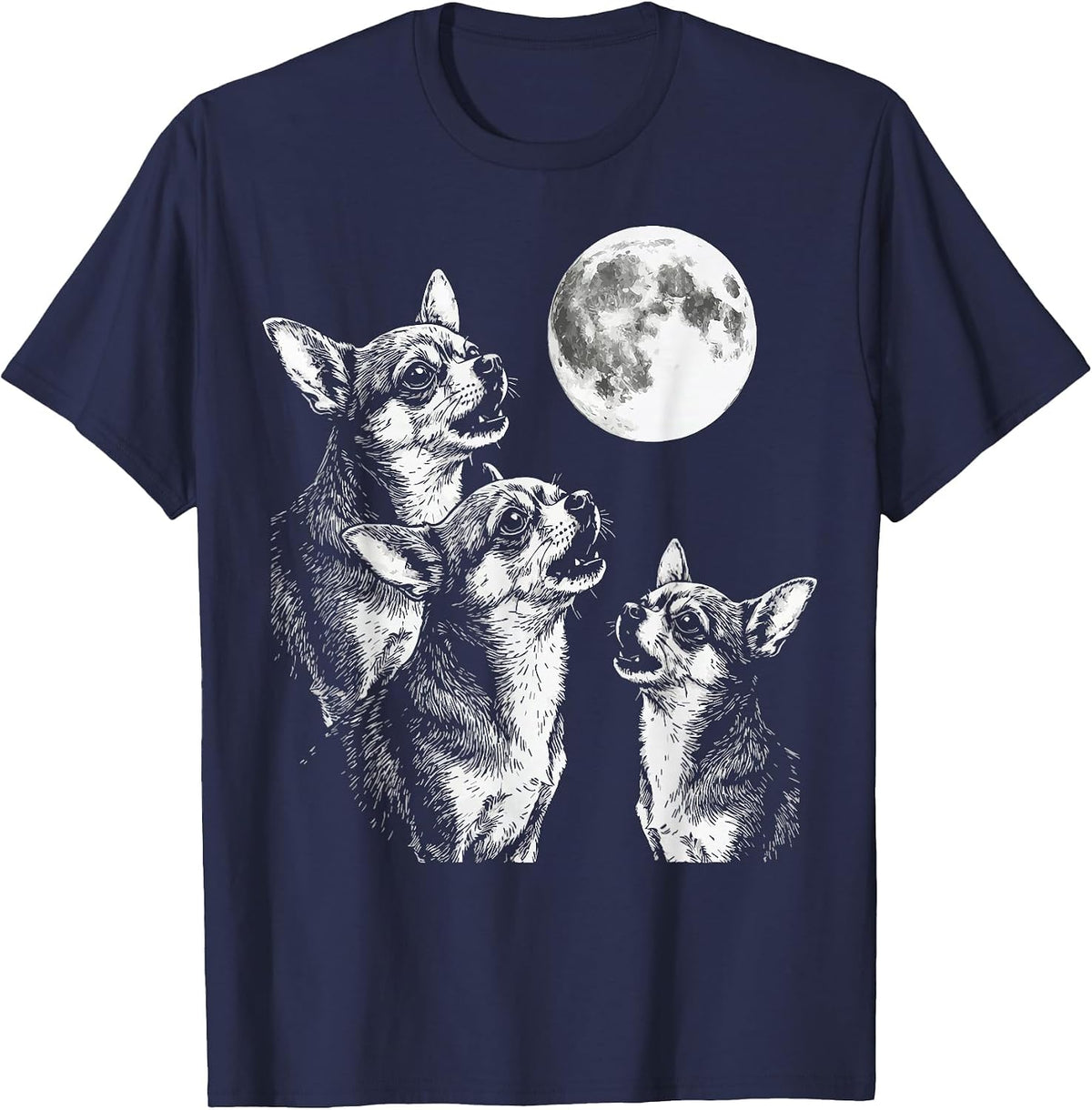 Chihuahua Howling At Moon T-Shirt - Navy Blue