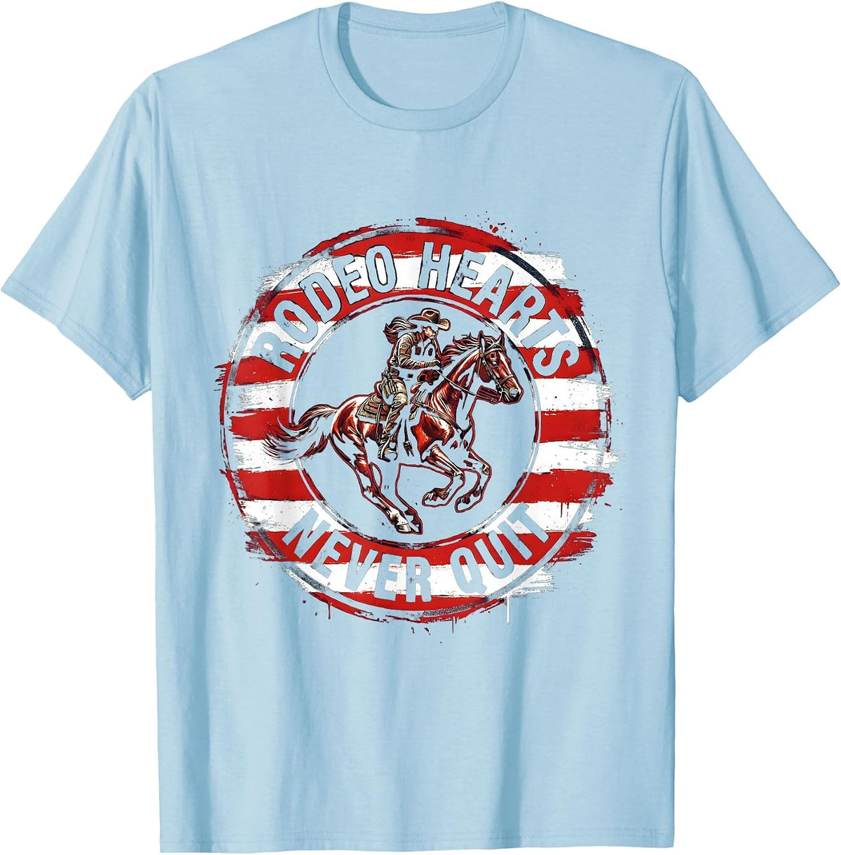 Men's Rodeo Hearts Never Quit Cowgirl Design T-Shirt - Baby Blue