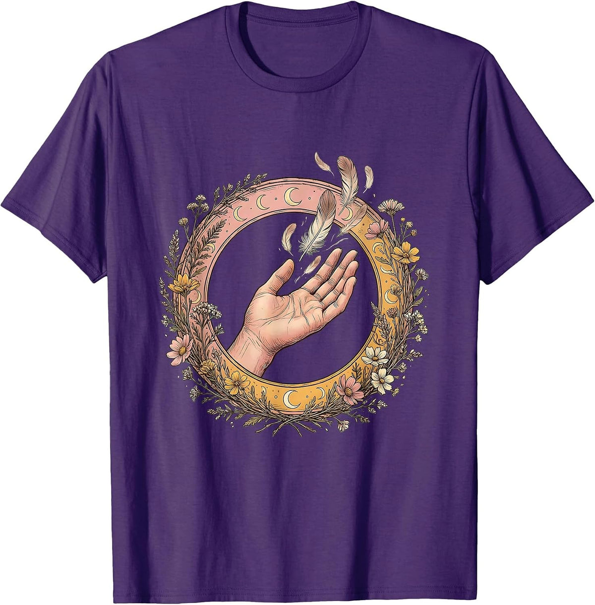 Western Girl Releasing Feathers Boho Graphic Tee T-Shirt - Purple