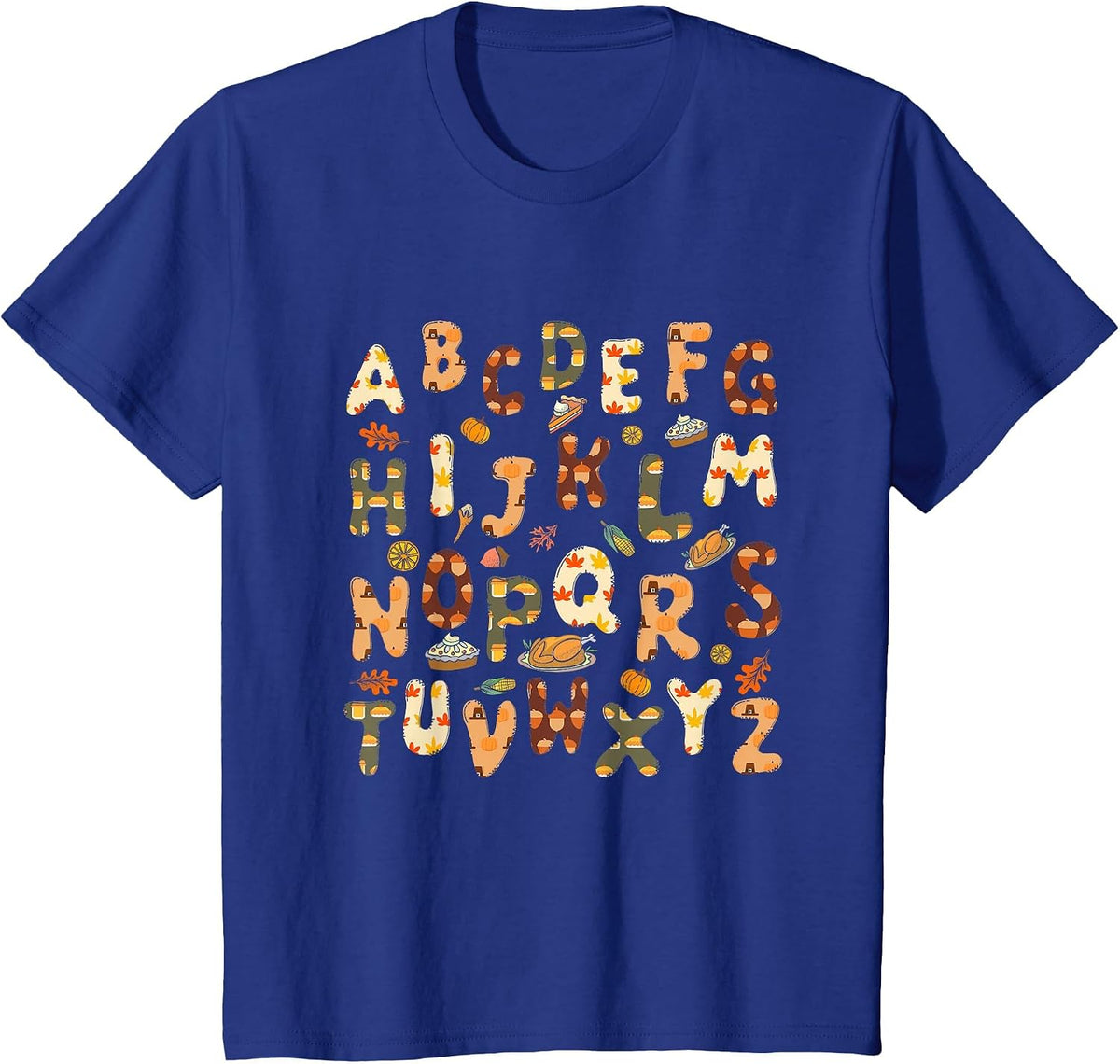 Thanksgiving ABC Alphabet Turkey Day Fall Leaves Teacher T-Shirt - Royal Blue