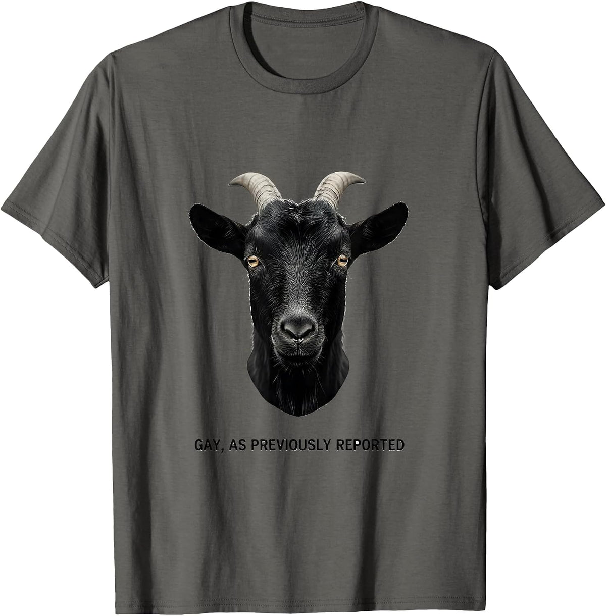 Gay As Previously Reported Funny Goat Meme Bootleg Humor T-Shirt - Asphalt Grey