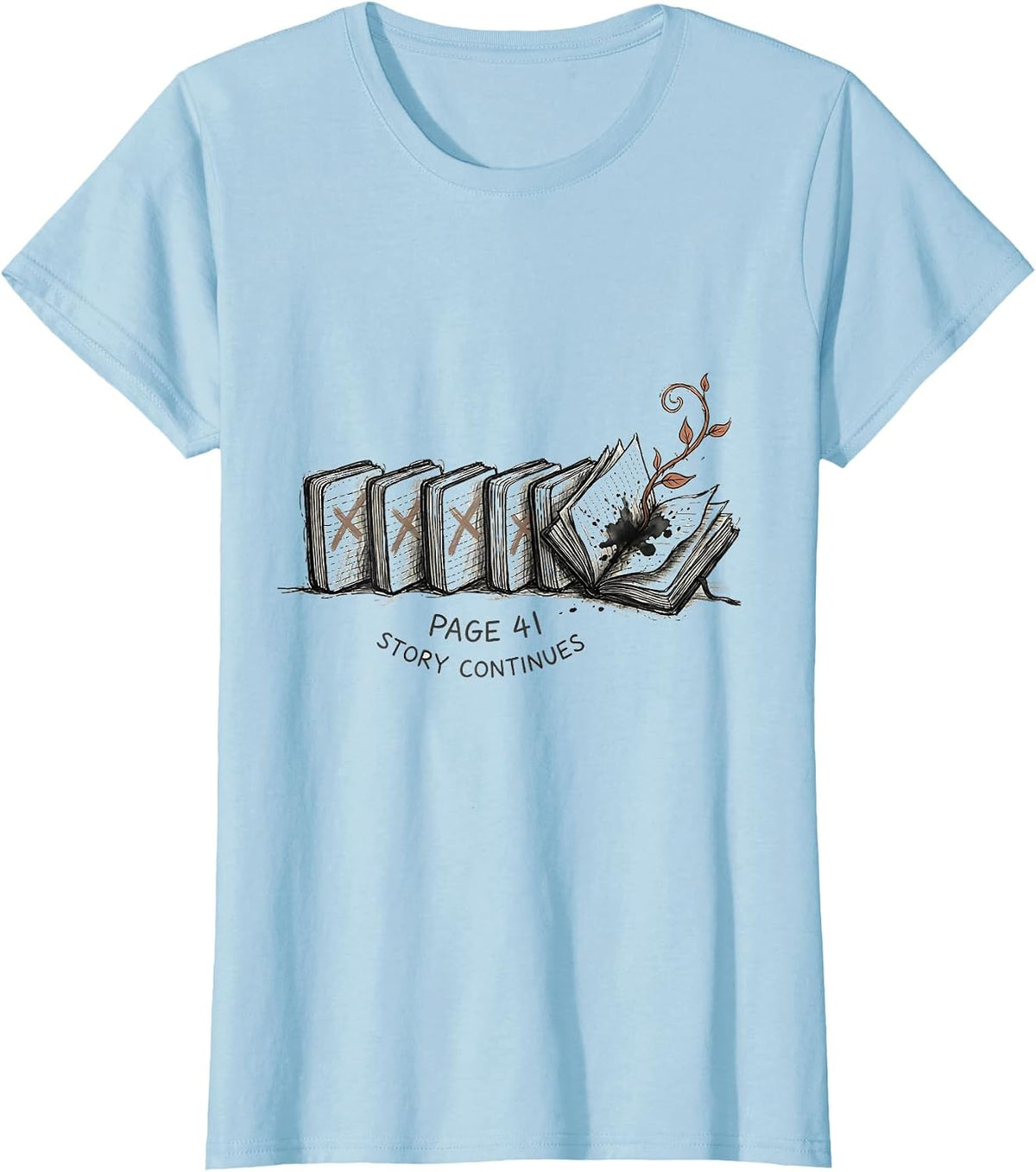 Page 41 Story Continues Whimsical Bookworm Birthday T-Shirt - Baby Blue