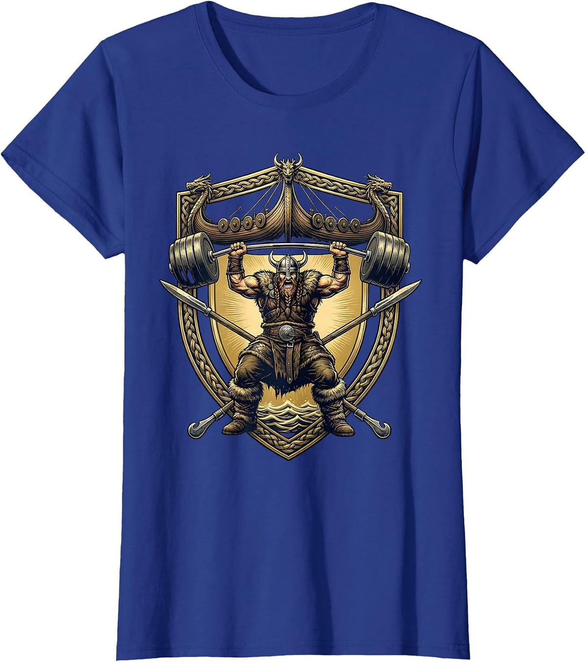Women's Viking Warrior Deadlift Funny Gym Graphic T-Shirt - Royal Blue