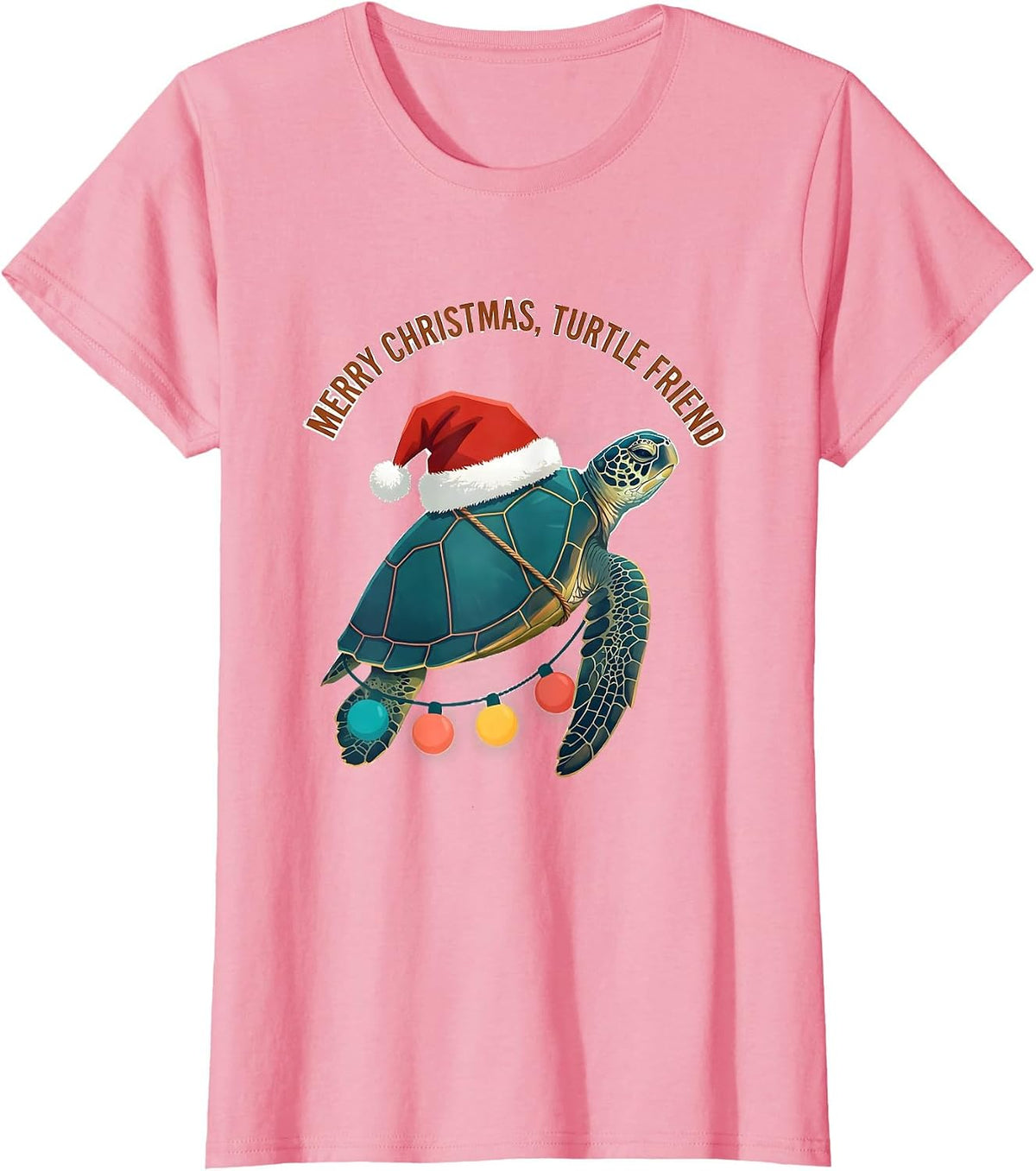 Women's Merry Christmas, Turtle Friend Whimsical Sea Turtle Lover T-Shirt - Pink