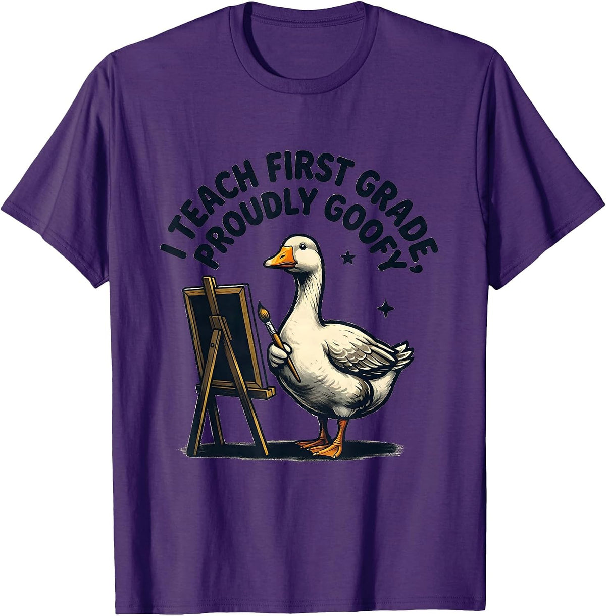 Men's I Teach First Grade Proudly Goofy Funny Preschool Teacher T-Shirt - Purple