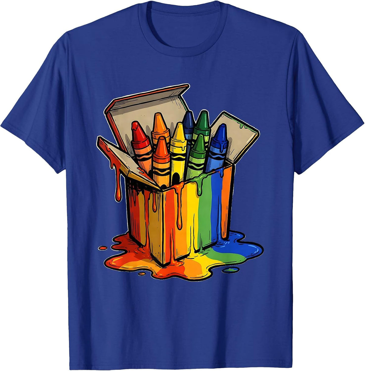 Melting Rainbow Crayon Box Preschool Art Design T-Shirt - Royal Blue