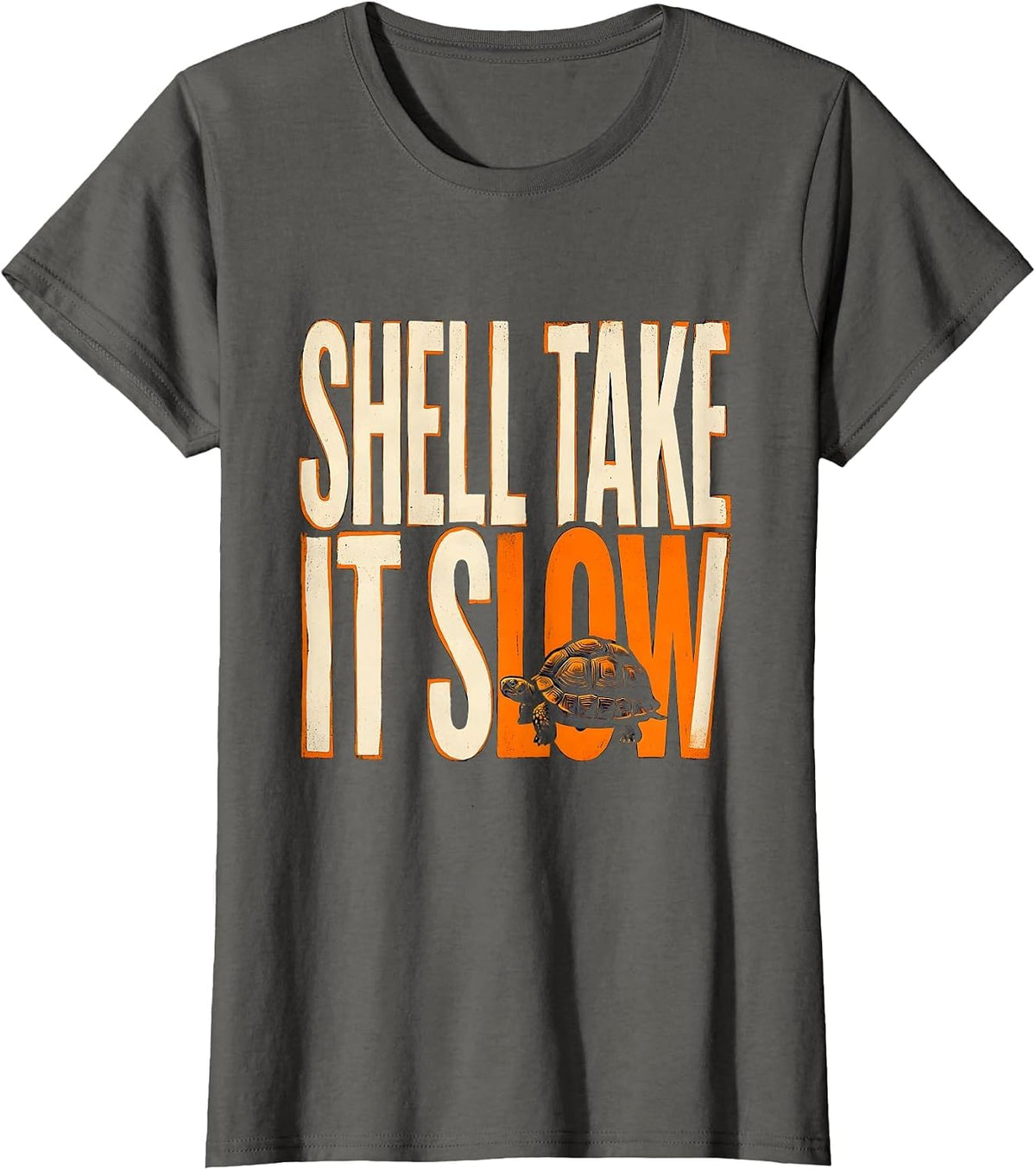 Women's Shell Take It Slow Stencil Graphic Turtle Lover Humor T-Shirt - Asphalt Grey