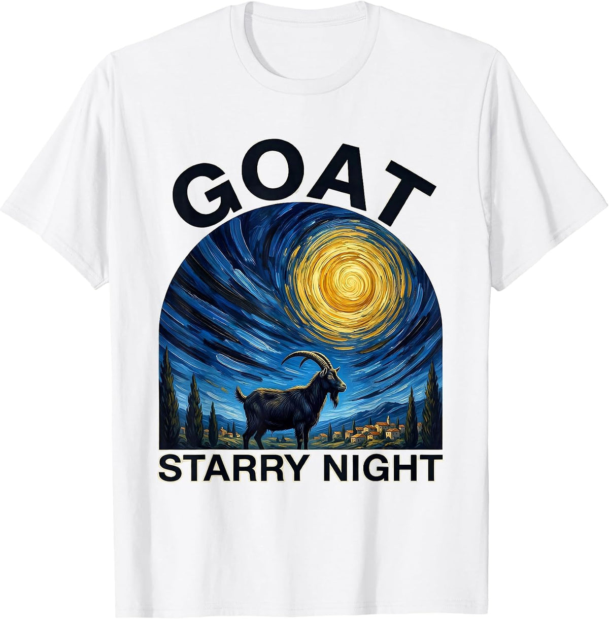 Men's Goat Starry Night Funny Art Lover Van Gogh Style T-Shirt - White