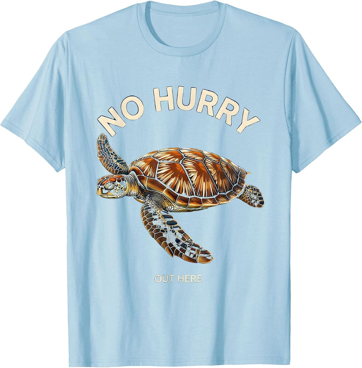 Men's No Hurry Out Here Disrupted Stripe Sea Turtle Tropical T-Shirt - Baby Blue