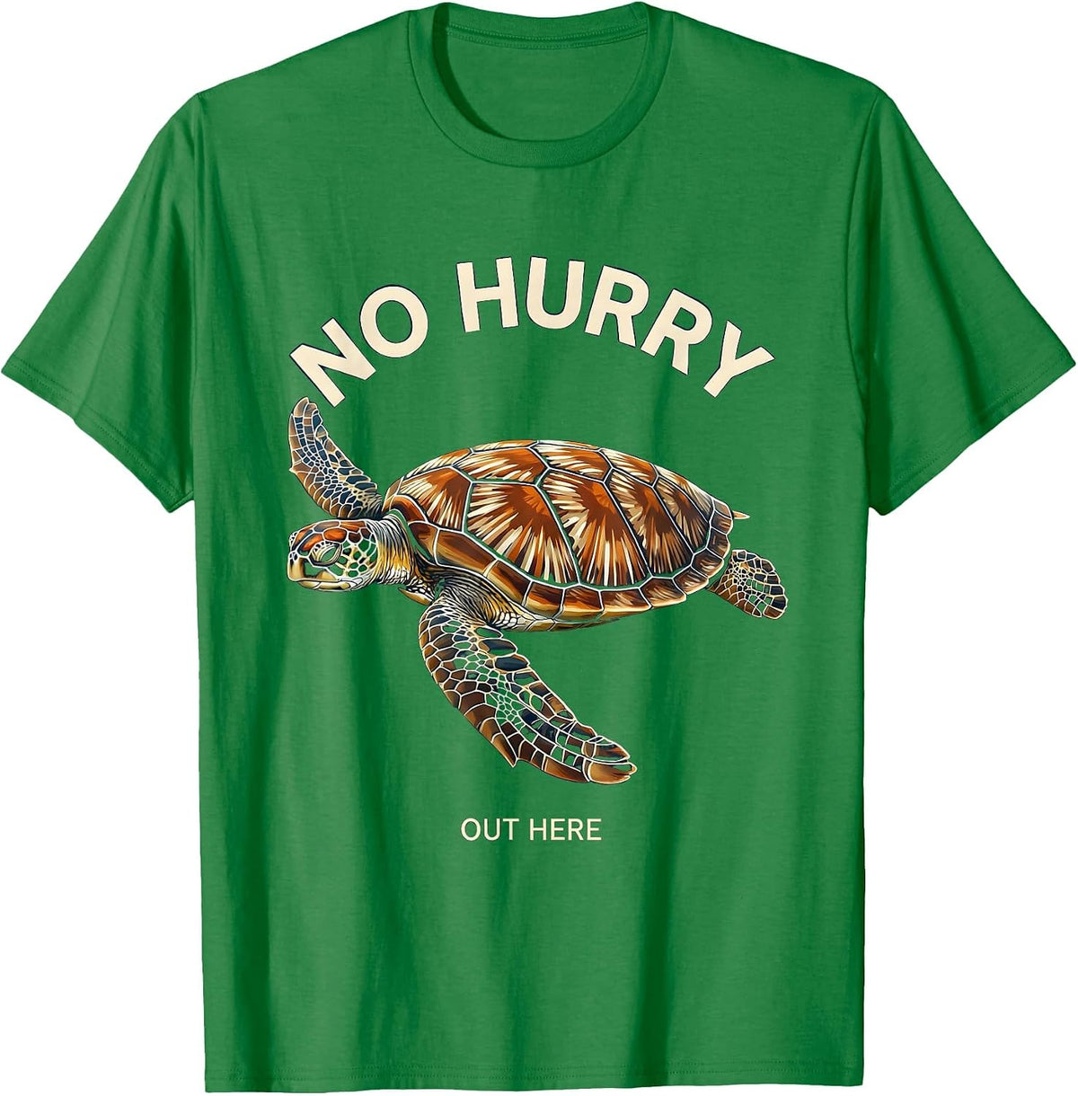 Men's No Hurry Out Here Disrupted Stripe Sea Turtle Tropical T-Shirt - Kelly Green