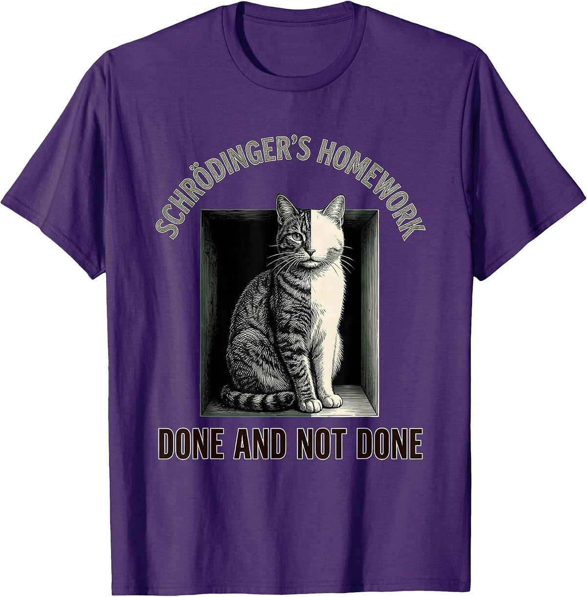 Men's Schrödinger's Homework — Done And Not Done Science Humor T-Shirt - Purple