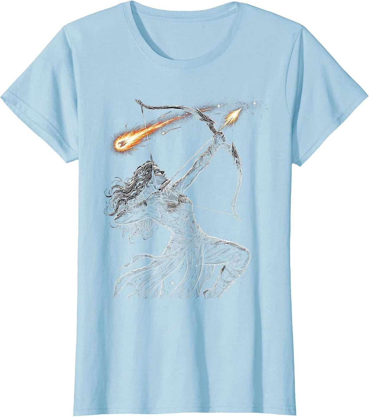 Women's Archer Drawing Bow at Shooting Star Graphic T-Shirt - Baby Blue