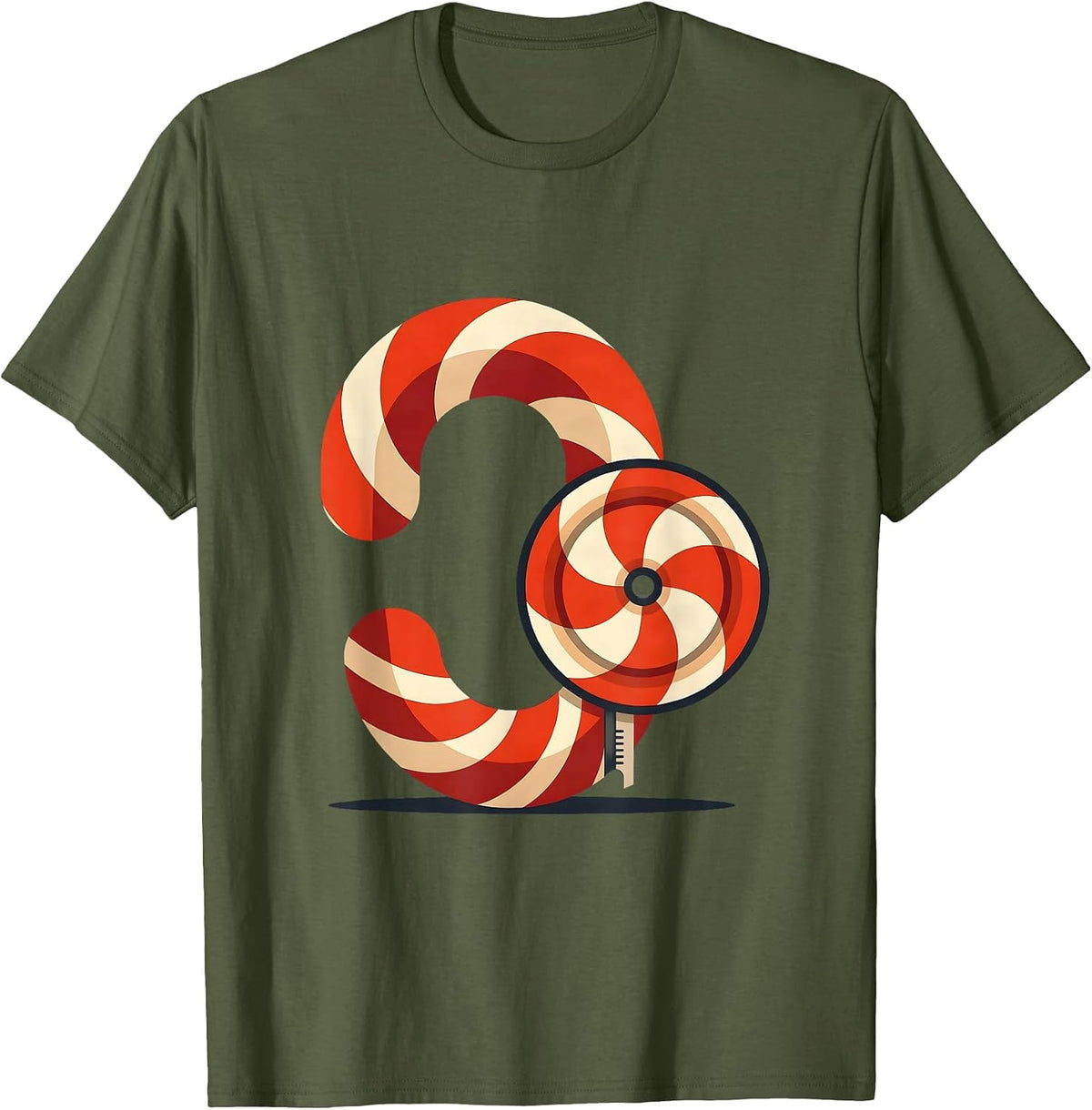 Curl Bar Candy Cane Christmas Gym Humor Fitness T-Shirt - Olive Green