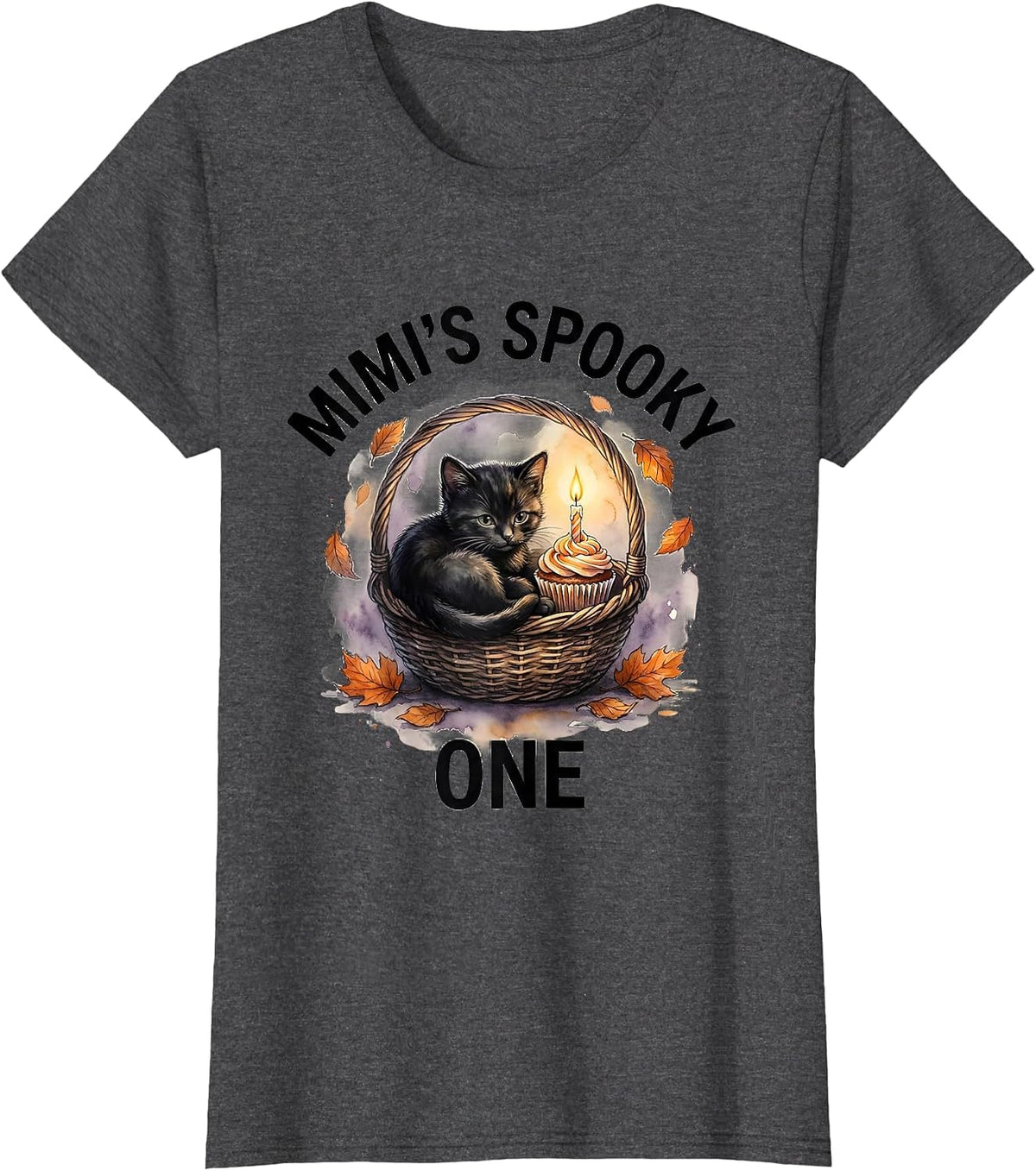 Women's Mimi's Spooky One Watercolor Halloween Birthday Baby First T-Shirt - Dark Heather Grey