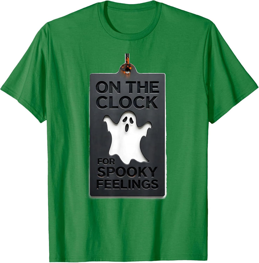 Men's On The Clock For Spooky Feelings Minimalist Halloween School T-Shirt - Kelly Green