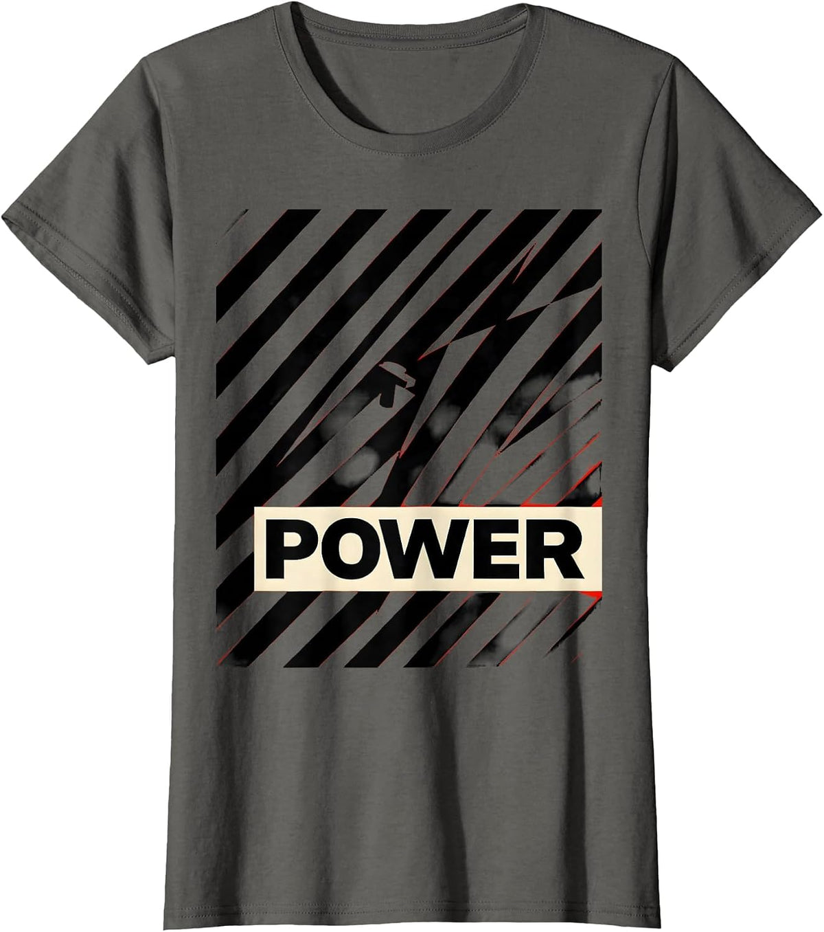 Women's POWER Bold Constructivist Lightning Bolt Graphic Icon T-Shirt - Asphalt Grey