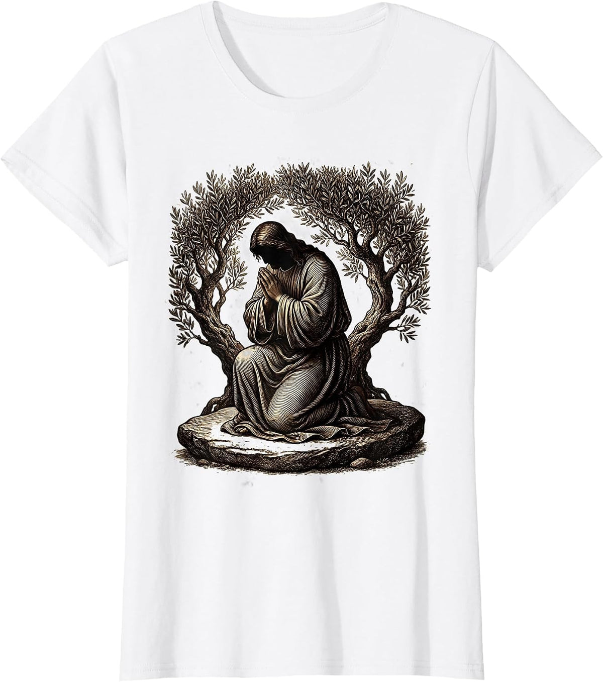 Jesus Kneeling in Prayer at Gethsemane Graphic T-Shirt - White