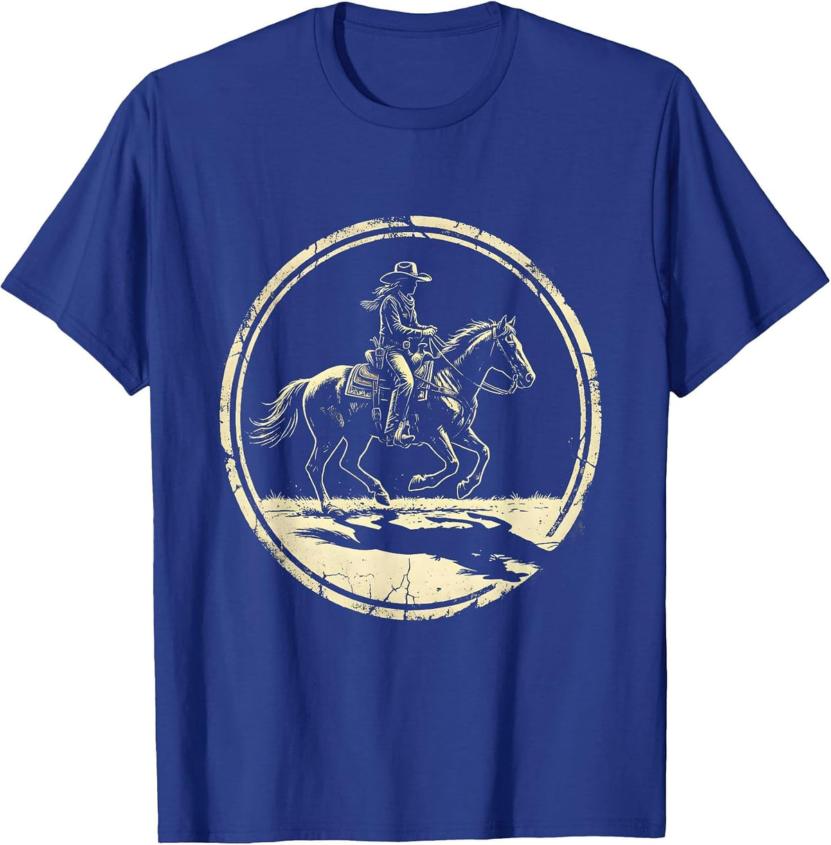 Men's Cowgirl Shadow Rodeo Graphic Design T-Shirt - Royal Blue