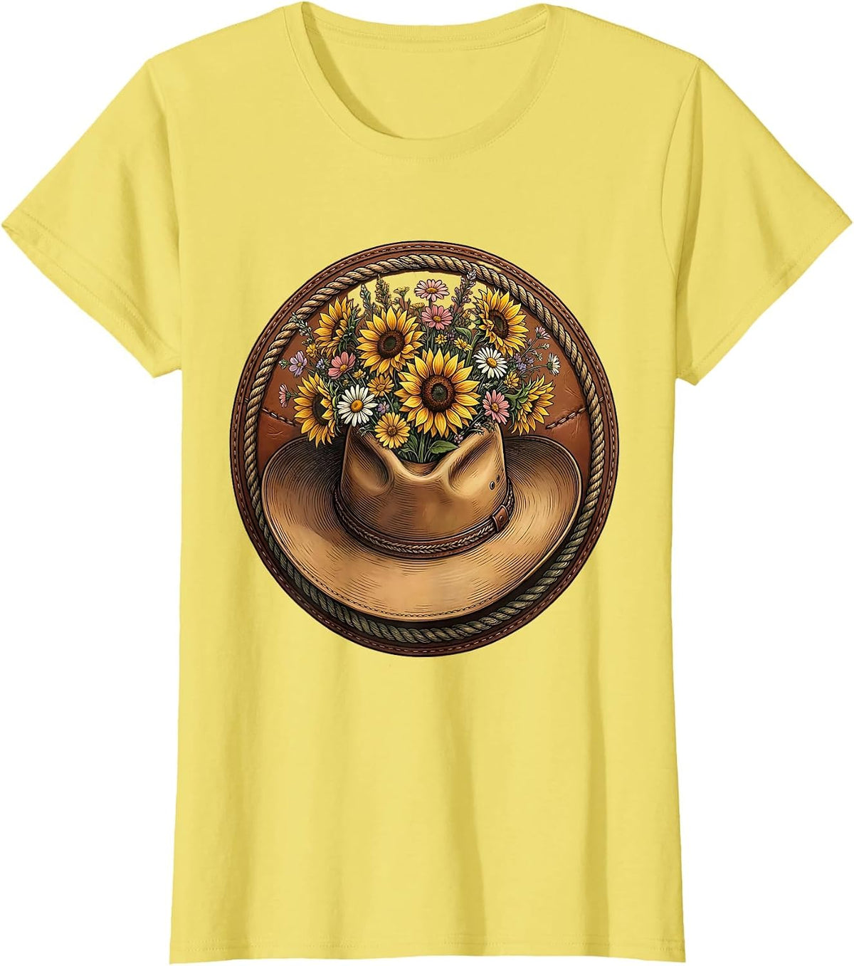 Cowgirl Hat Wildflowers Floral Western Design T-Shirt - Lemon Yellow