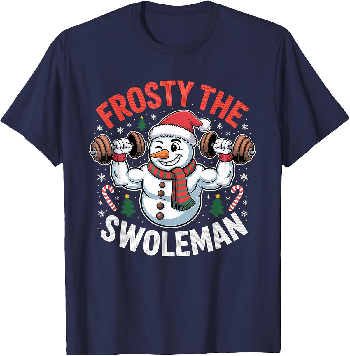 Frosty The Swoleman Funny Gym Swole Bro Snowman T-Shirt - Navy Blue