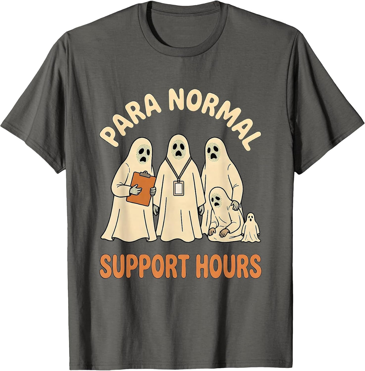 Men's Para Normal Support Hours Funny Paraeducator Halloween Ghost T-Shirt - Asphalt Grey