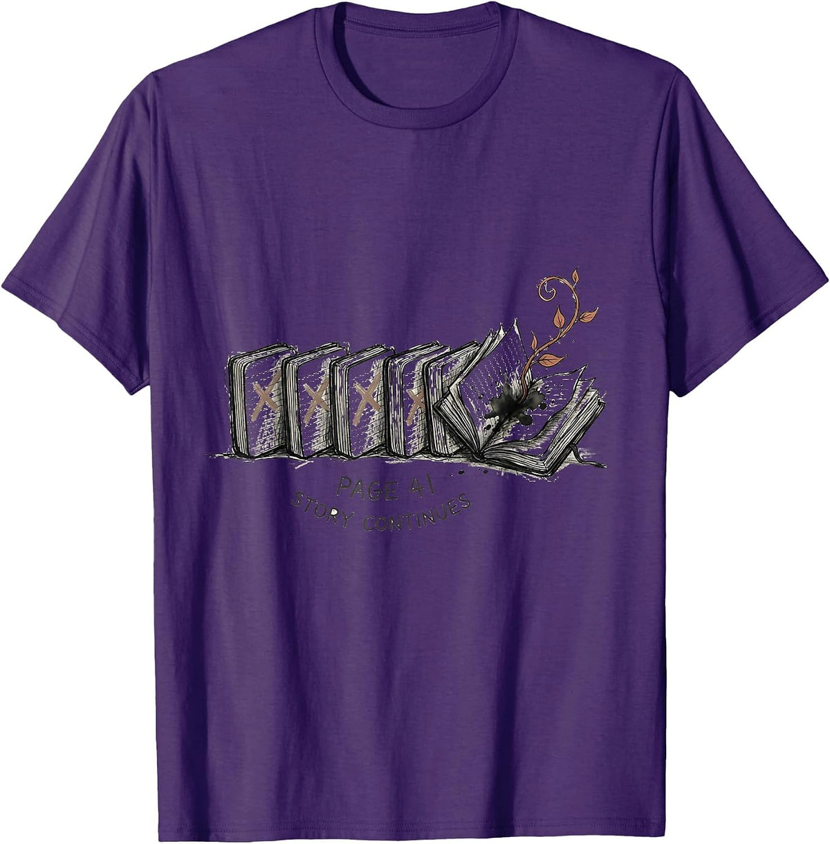 Page 41 Story Continues Whimsical Bookworm Birthday T-Shirt - Purple