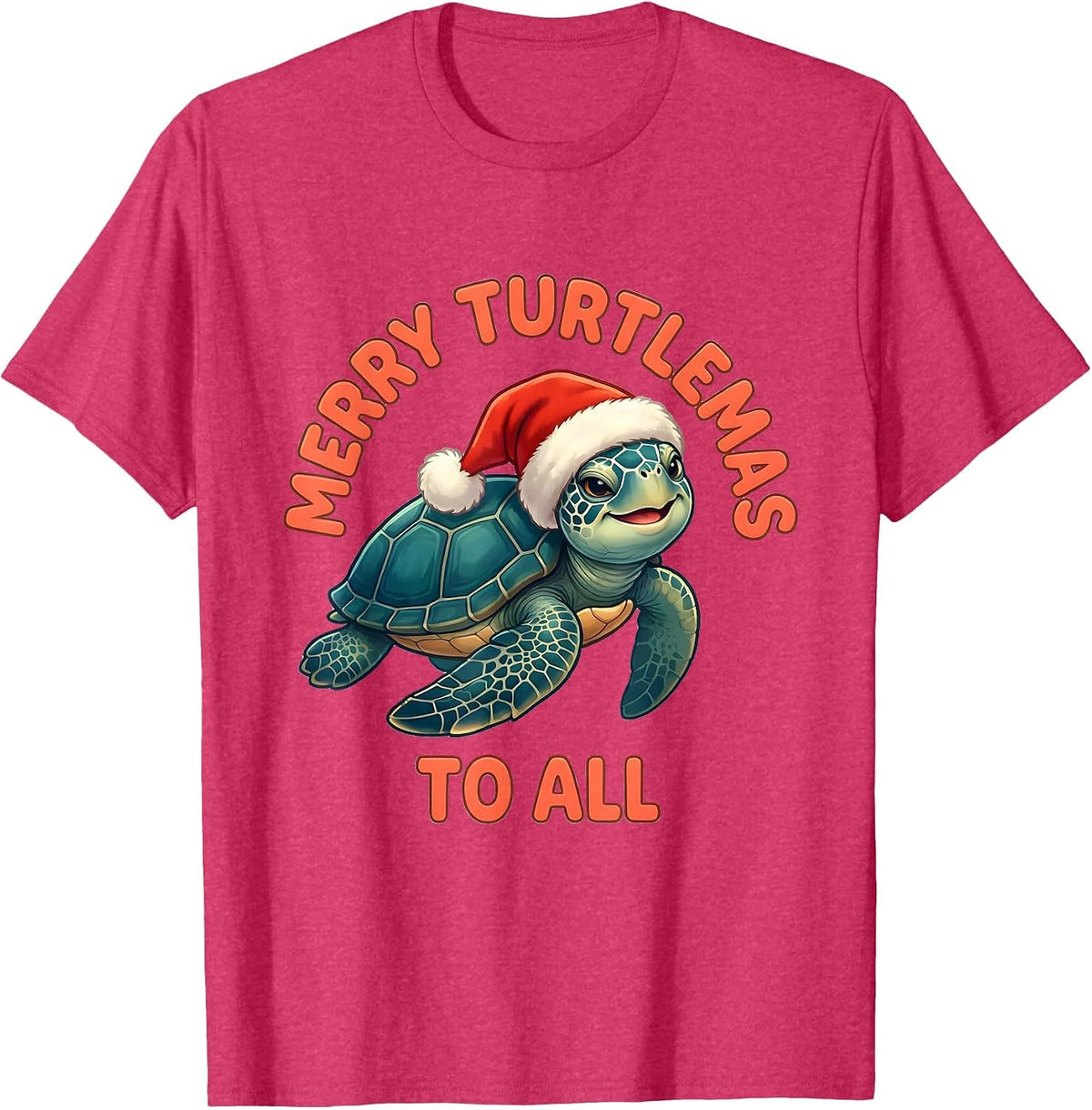 Merry Turtlemas To All Cute Kawaii Sea Turtle Santa Hat T-Shirt - Red Heather