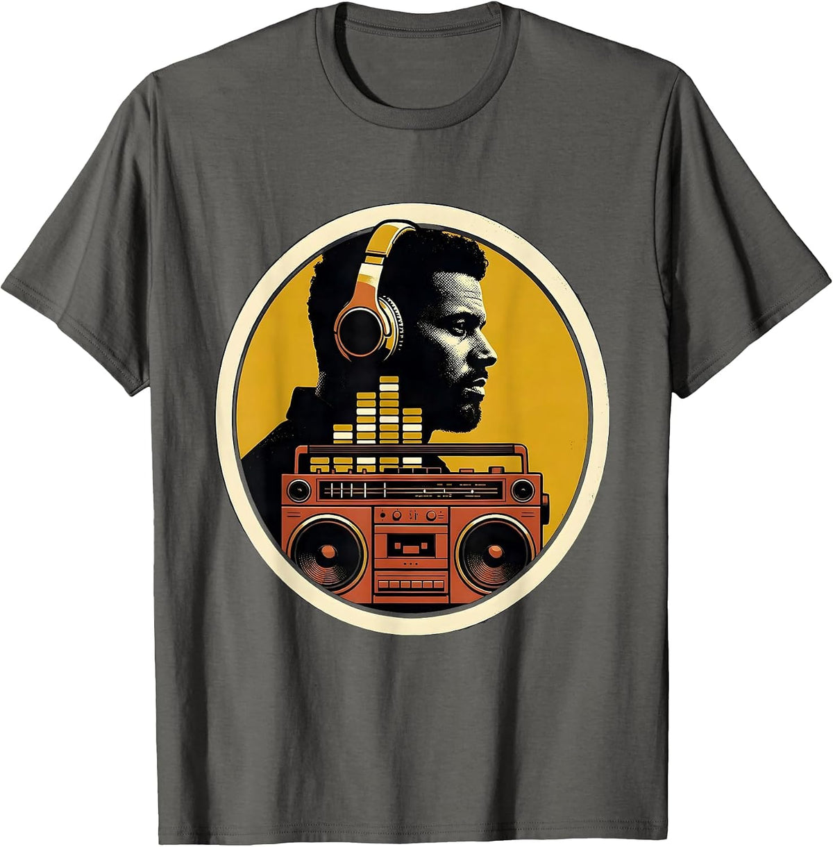 Men's Proud Profile Boombox Retro 90s Hip Hop Fan T-Shirt - Asphalt Grey