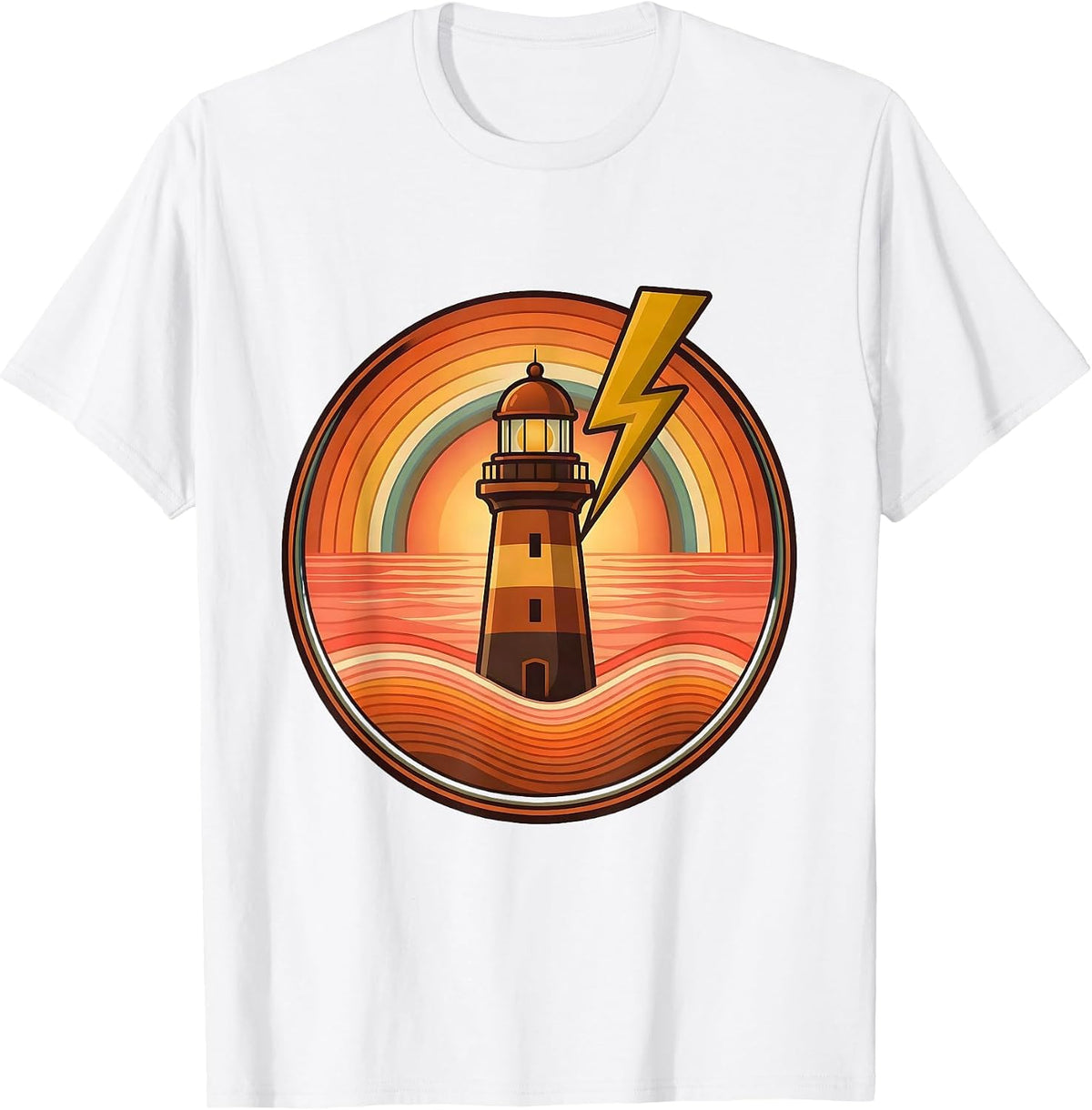 Men's Gulf Coast Lighthouse Lightning Storm Illustration T-Shirt - White