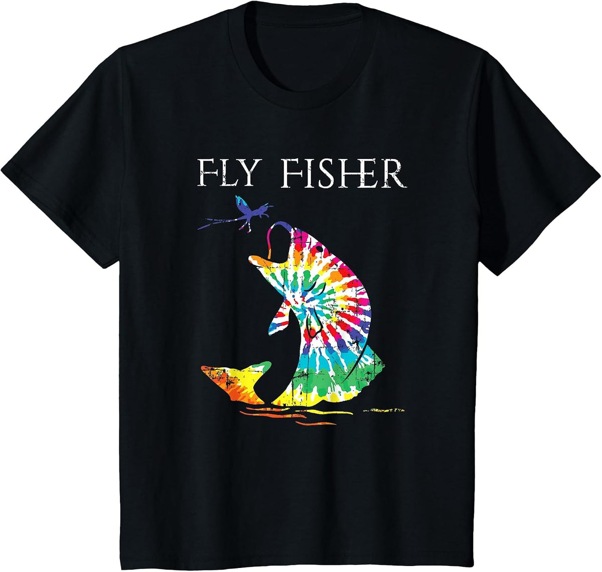 Fly Fishing Trout Bass Tie Dye Fisher T Shirt T-Shirt - Black