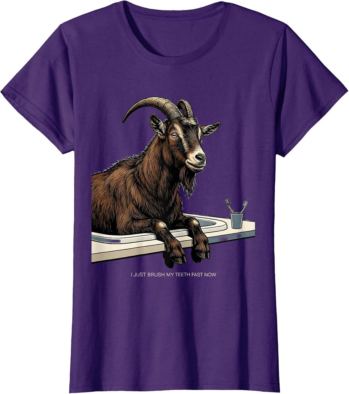 Women's I Just Brush My Teeth Fast Now Funny Goat Lover Farmer Gift T-Shirt - Purple