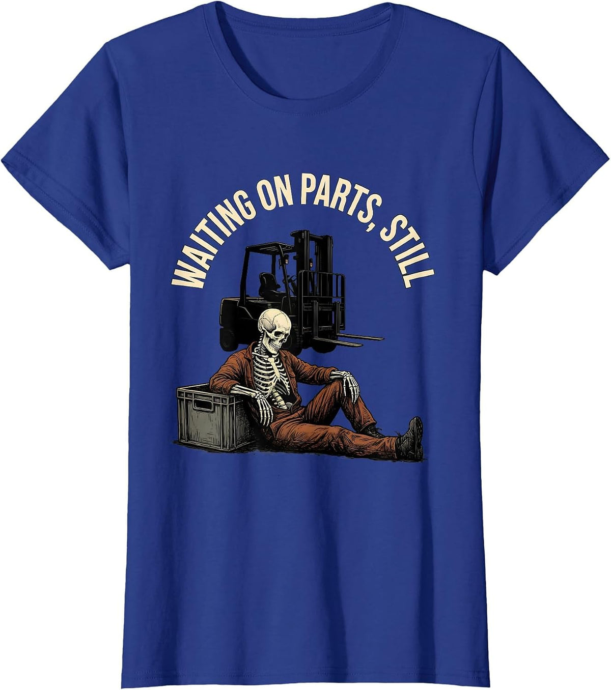 Women's Waiting On Parts Still Funny Mechanic Skeleton Auto Repair T-Shirt - Royal Blue