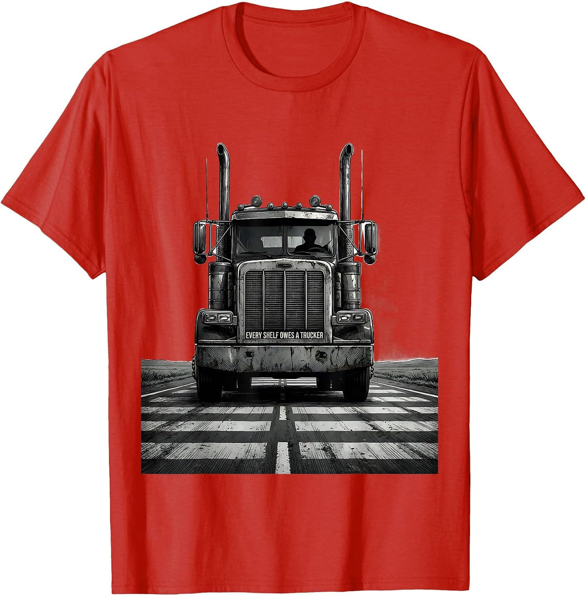 Men's Every Shelf Owes A Trucker Patriotic American Flag Semi T-Shirt - Red