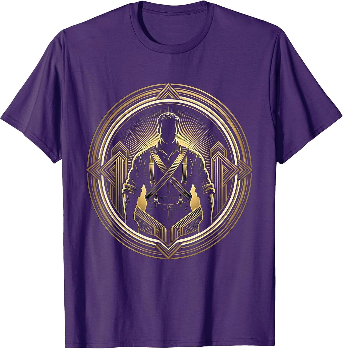 Retro Hard Worker Suspenders Rolled Sleeves Graphic T-Shirt - Purple