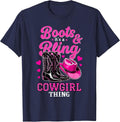Boots and Bling Its a Cowgirl Thing Western Country Life T-Shirt - Navy Blue