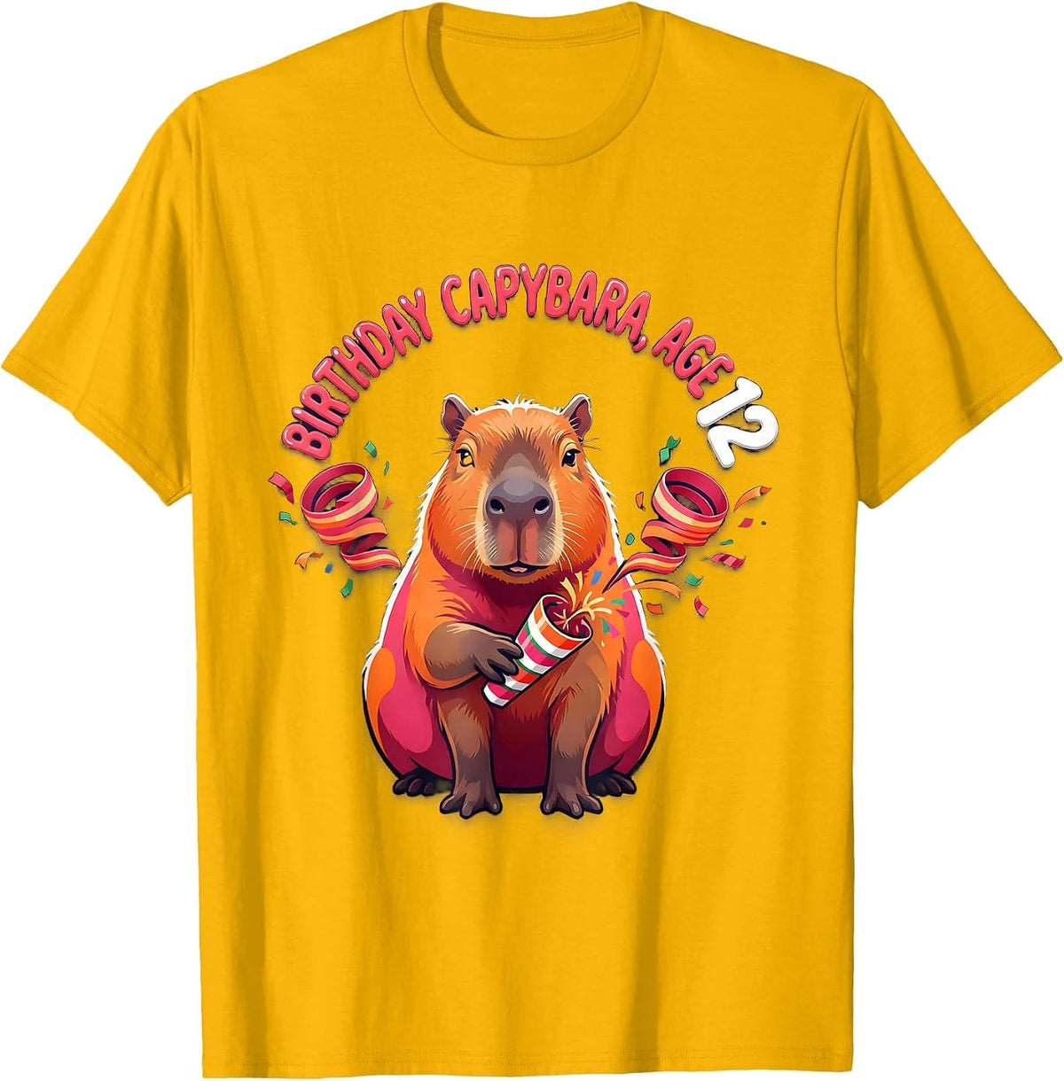 Birthday Capybara Age 12 Funny Capybara Meme Gamer Gift T-Shirt - Golden Yellow