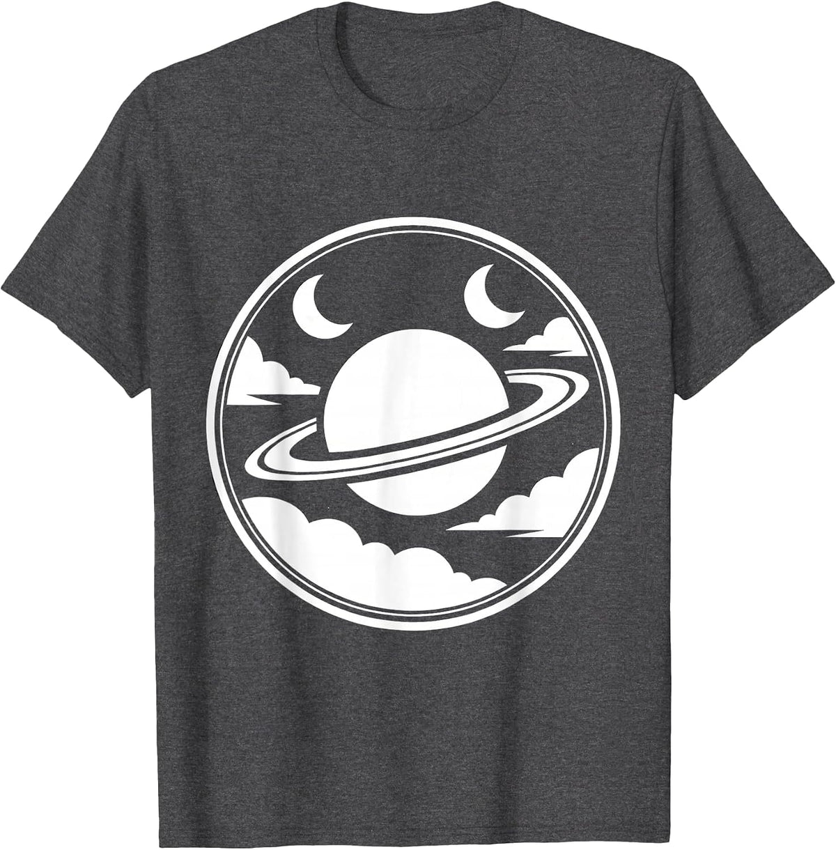 Men's Planet Twin Moons Nebula Space Illustration T-Shirt - Dark Heather Grey