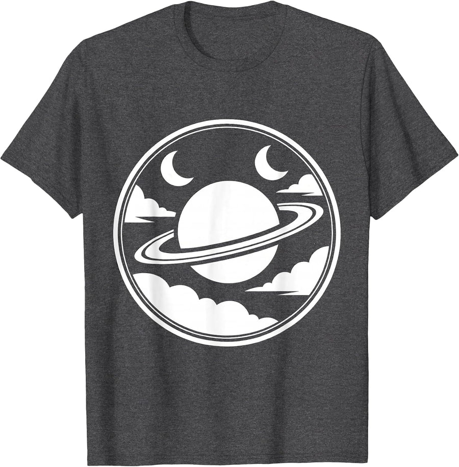 Men's Planet Twin Moons Nebula Space Illustration T-Shirt - Dark Heather Grey