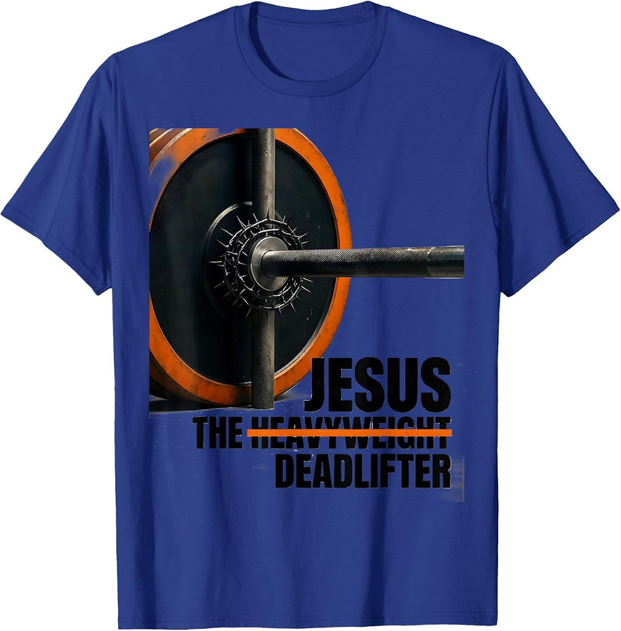 Jesus The Heavyweight Deadlifter Brutalist Christian Gym T-Shirt - Royal Blue