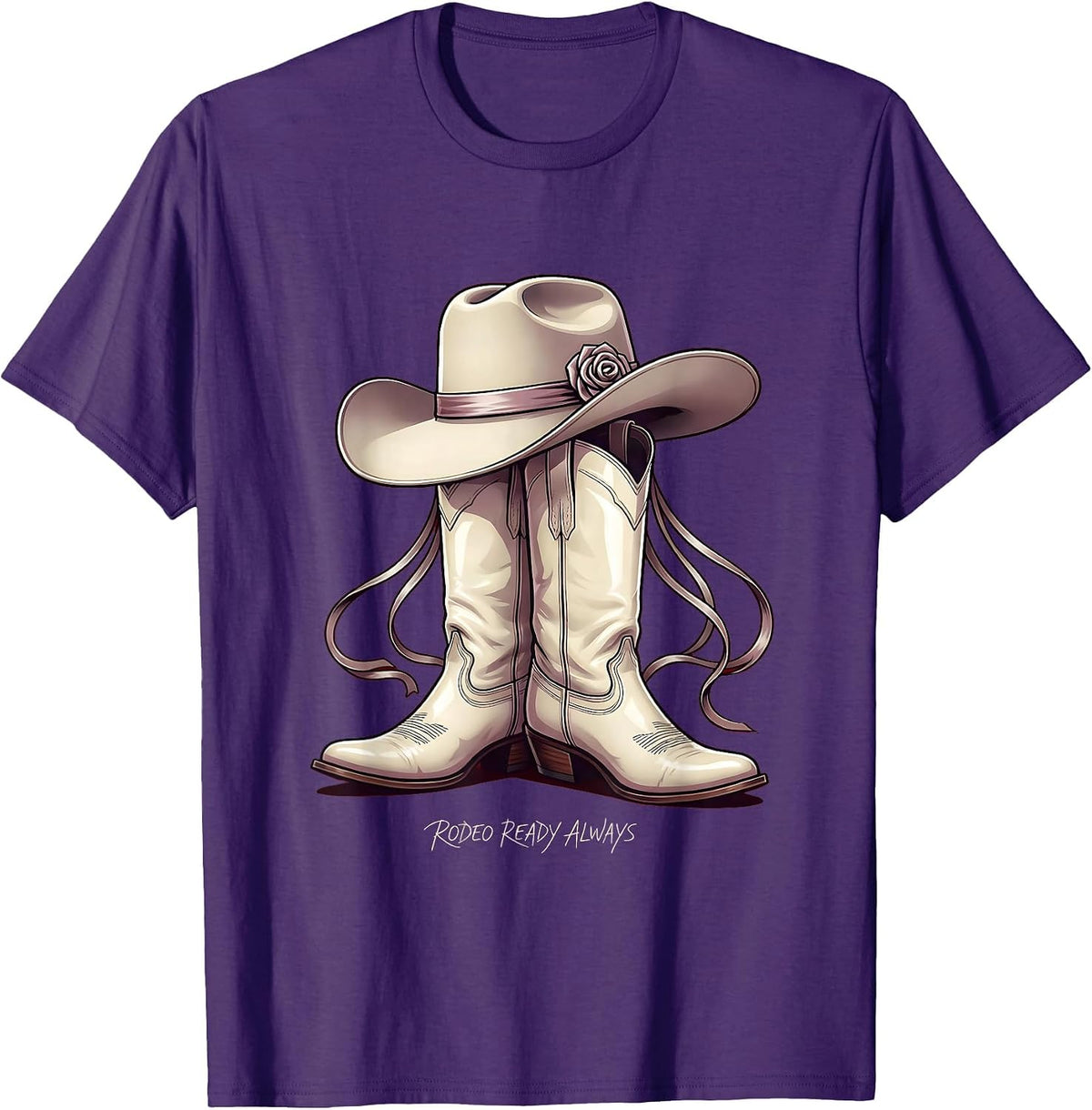 Rodeo Ready Always White Cowgirl Design T-Shirt - Purple