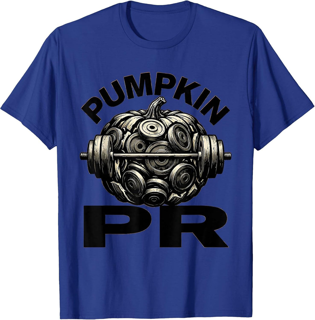 Pumpkin PR Brutalist Graphic Halloween Gym Workout Pun Funny T-Shirt - Royal Blue