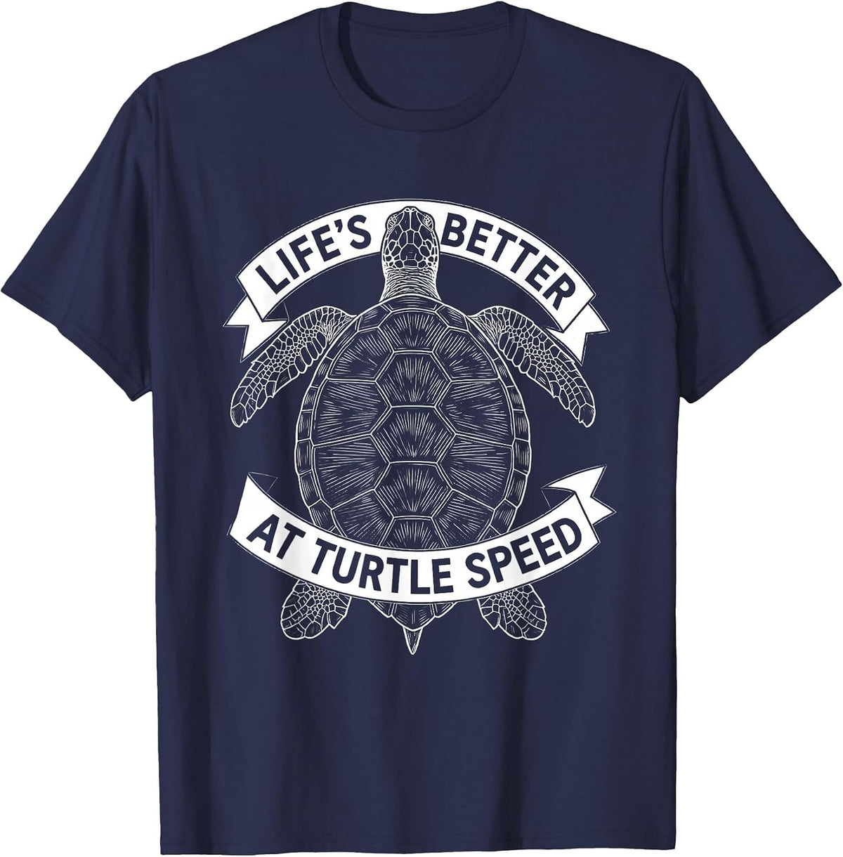 Men's Life's Better At Turtle Speed Graphic Design T-Shirt - Navy Blue