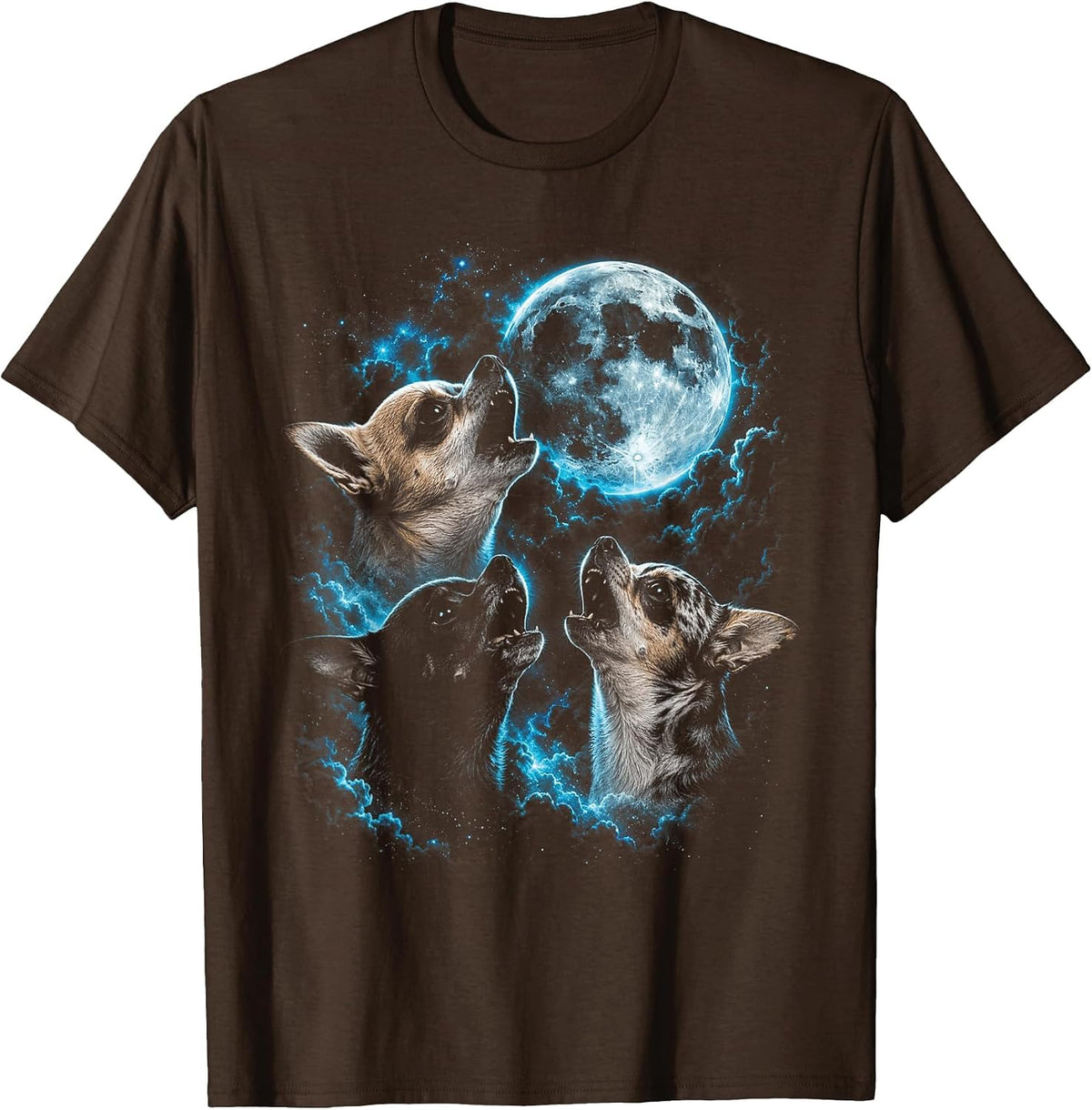 Funny Chihuahua Howling to The Moon Vintage 90s Retro Animal T-Shirt - Brown