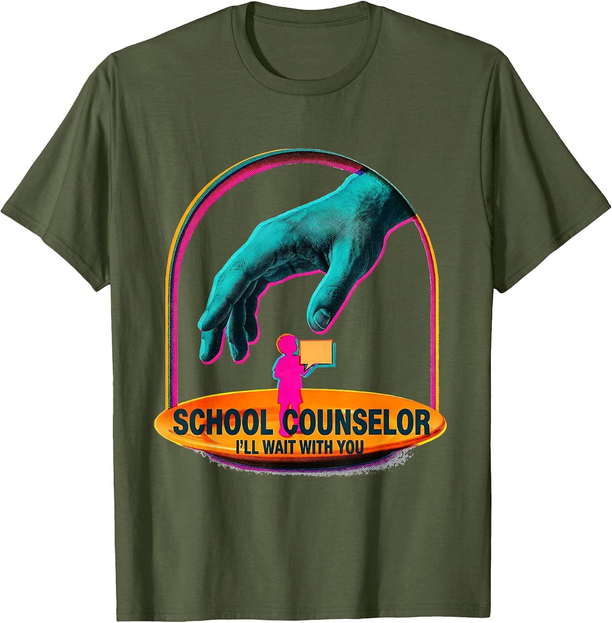 Men's School Counselor I’ll Wait With You Warm Humor Mental Health T-Shirt - Olive Green