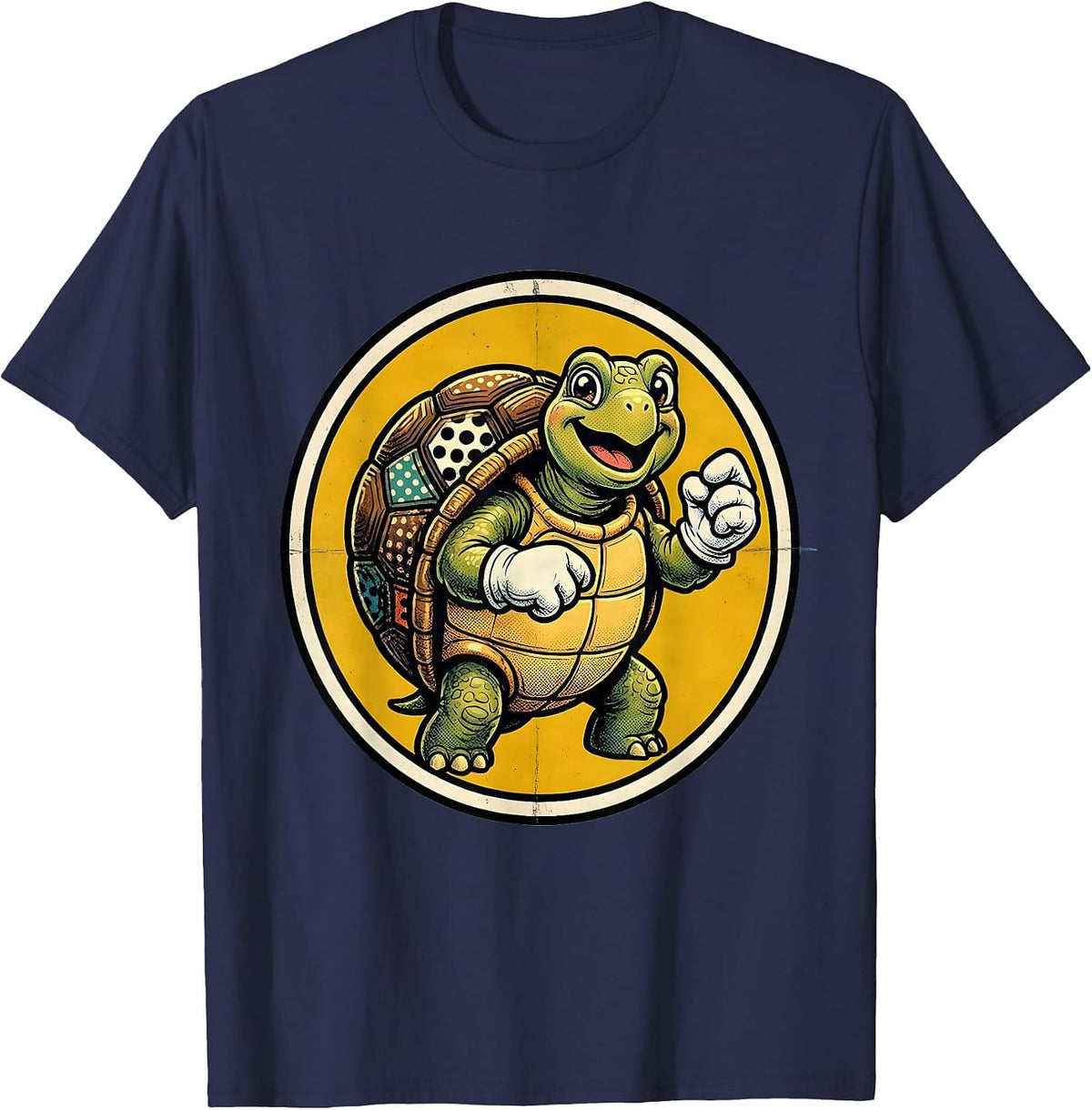 Men's Kids Polka Dot Turtle Mosaic Shell Design T-Shirt - Navy Blue