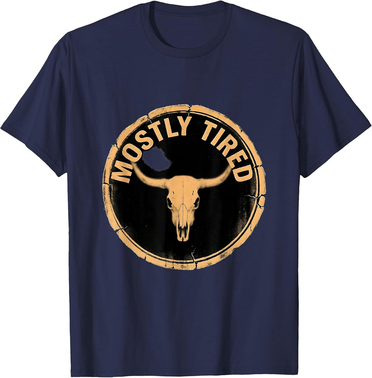 Mostly Tired Vintage Distressed Boho Western T-Shirt - Navy Blue