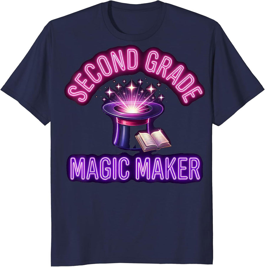 Second Grade Magic Maker Teacher Design T-Shirt - Navy Blue