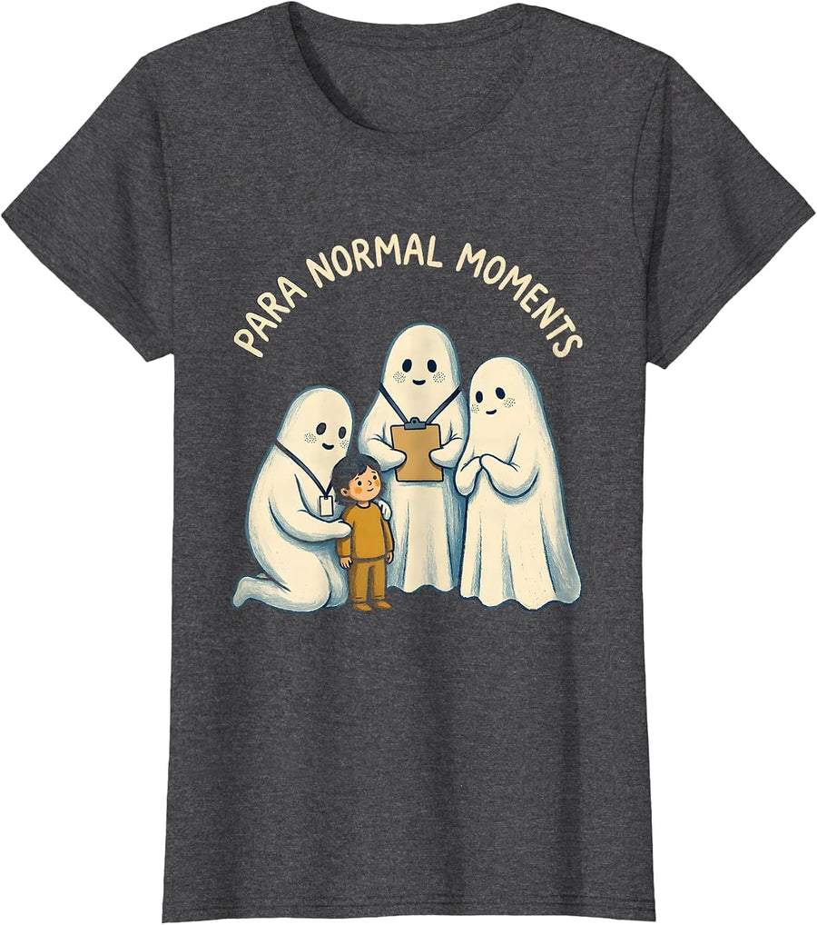 Women's Para Normal Moments Storybook Ghost Paraeducator Halloween T-Shirt - Dark Heather Grey